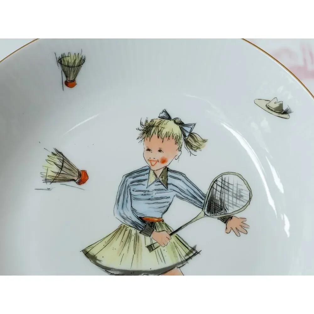 VTG 50s Seltmann Weiden Children Dinnerware Set Bowl Plate Egg Cup Girl Play MCM